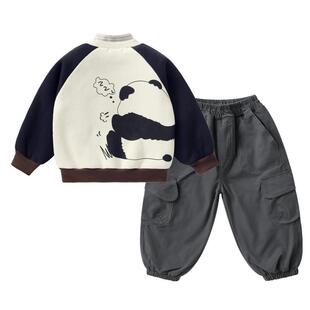 右欧男童女童加绒半高领卫衣裤子套装冬季新款童装儿童保暖两件套