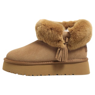Forever21皮绒纪|獭兔毛雪地靴女厚底防水防滑加绒保暖毛毛棉鞋冬
