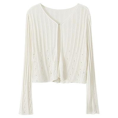 夕蒙2025新款秋季韩系气质上衣洋气慵懒别致小个子镂空针织开衫女