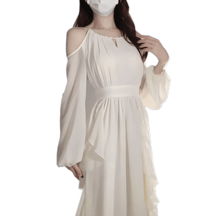 超仙气荷叶边雪纺连衣裙女春夏2025新款法式露肩海边度假仙女长裙