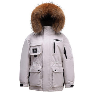 企鹅联名骆驼极光羽绒服男秋冬户外工装貉子毛领防风派克外套女新