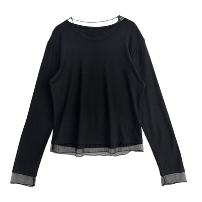 唯美拼纱袖T恤棉质打底衫女