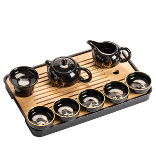 黑釉功夫茶具套装家用轻奢高档盖碗西施壶侧把壶陶瓷建盏茶壶茶杯