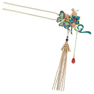 新中式烧蓝发簪流苏步摇发钗古风头饰汉服旗袍簪子红色新年发饰