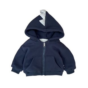女宝宝冬装超萌加厚保暖连帽外套男童韩版纯色加绒上衣婴儿外出服