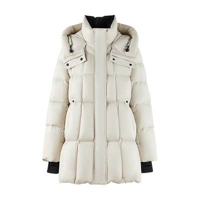 秋水伊人连帽白色长款羽绒服女2025冬季新款气质通勤抽绳保暖外套