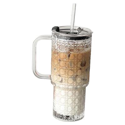 ins风家用菱格玻璃大容量吸管杯