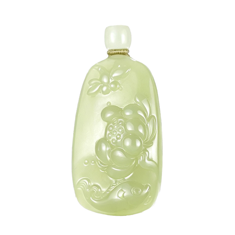 和田玉荷花锦鲤蜻蜓吊坠
