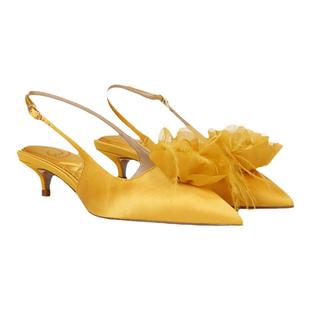 SAM EDELMAN山姆爱德曼夏黄色尖头细跟中跟时装凉鞋婚鞋女FAYE