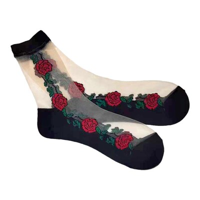 品质保证100%纯棉袜底鸿思羽玻璃丝水晶中筒丝袜坚固耐穿大码短袜