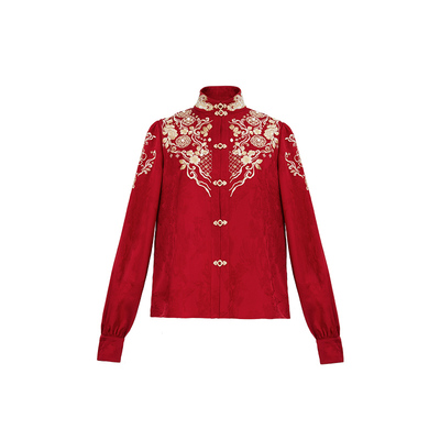 蕴锦[鸾凤]竖领对襟衫