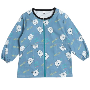 儿童秋冬防水罩衣拉链长袖防脏幼儿园薄款画画吃饭围兜羽绒服护衣