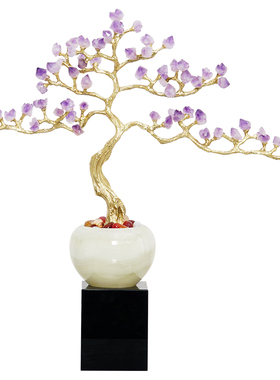 紫气东来轻奢紫晶树聚宝盆摆件
