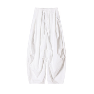 白色高腰速干工装裤女款春季垂感慵懒风阔腿裤子高个子休闲弯刀裤