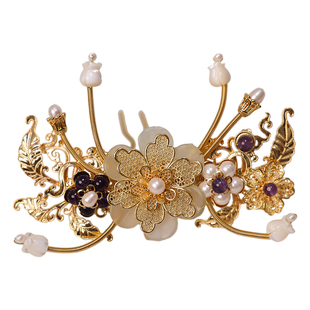 汉服婚嫁发饰套装明制金色发冠古风汉婚头饰结婚流苏发簪女款全套