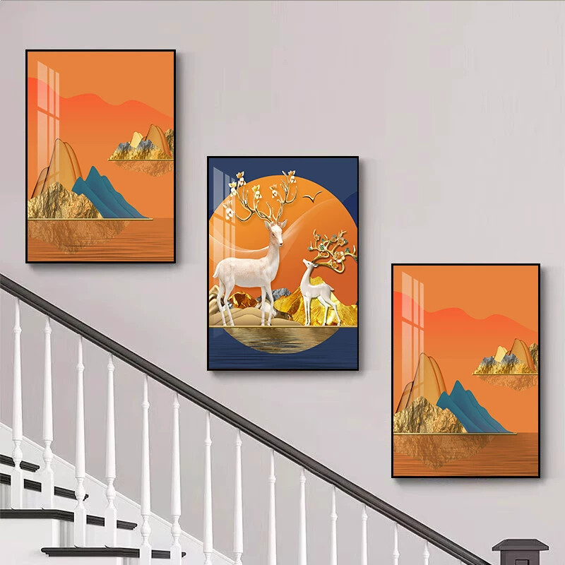 现代简约楼梯间装饰画复式走廊过道挂画北欧客厅沙发背景墙三联画