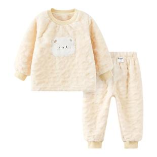 童泰宝宝珊瑚绒套装冬季家居服儿童衣服男女双面南极绒睡衣加厚
