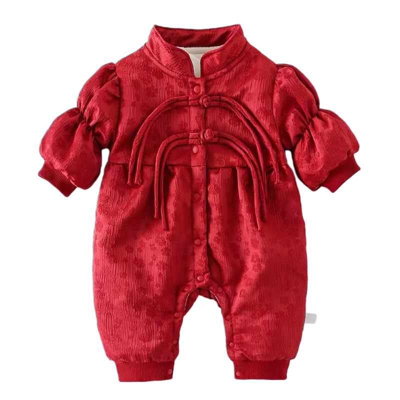 婴儿衣服冬装加绒连体衣女宝宝超萌百天唐装哈衣冬季新年装外出服