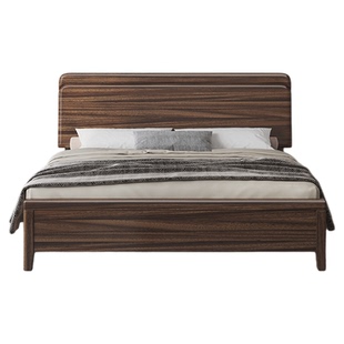 北美黑胡桃木全实木床1.8米原木风主卧室双人床1.5m北欧榫卯满铺