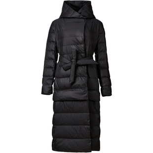 宝姿PORTSPURE女装优雅气质保暖连帽系带长款羽绒服RT9U213UWP034