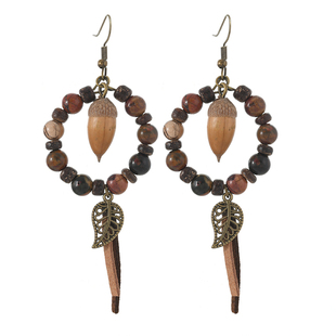 复古小众文艺森系耳环天然植物果实木质干果长款流苏民族风女耳饰