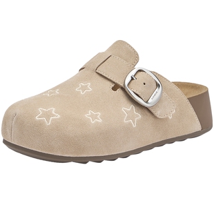 热风黄色勃肯鞋女鞋2026年春季新款时尚甜美平底鞋百搭外穿包头拖