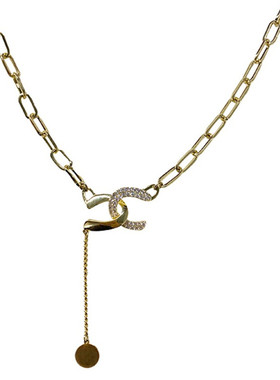 精致高级感金属交错流苏毛衣链2025新款时尚气质短款秋冬钛钢项链