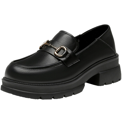 大东一脚蹬黑色厚底乐福鞋