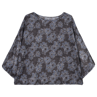 GESGOO复古格纹印花天丝羊毛混纺衬衫女2026春秋款圆领灯笼袖上衣