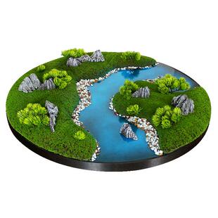 酒店餐桌中间摆花饭店圆桌转盘中间装饰品山水景观摆件餐厅仿真花