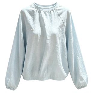 SourceWithU欧尼工作日常私服 水蓝色韩系休闲宽松上衣松弛感衬衫