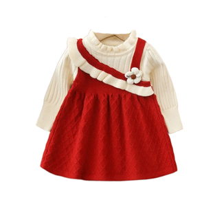 公主风秋冬季新款针织毛衣连衣裙子韩版春装女童花边圆领小童上衣