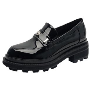 真皮乐福鞋女秋冬加绒一脚蹬女鞋高级感jk小皮鞋粗跟厚底法式单鞋