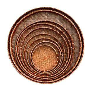 圆形簸箕竹编制品家用收纳筐装饰竹筛子手工茶叶竹匾晾晒筲箕编织