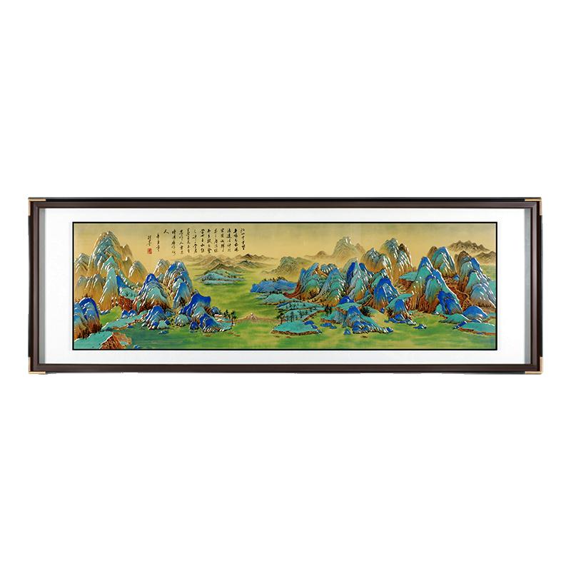 客厅沙发背景墙千里江山图装饰画新中式2026年新款手工雕刻铜雕画