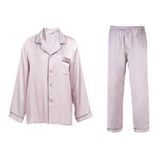 万事利素绉缎真丝睡衣套装男士女士情侣春秋丝绸100%桑蚕丝家居服