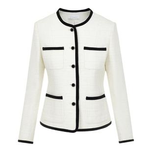 朗姿棉质2024年春季新款白色复古气质小香风短款外套长袖女士上衣