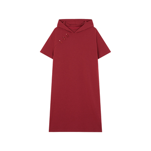 沫晗依美新中式盘口设计连帽连衣裙2025夏季新款国风直身女连衣裙