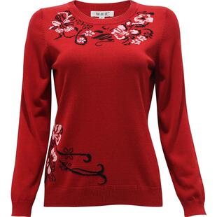 2026春装新款品牌女装红色喜庆桑蚕丝针织衫妈妈真丝打底毛衣上衣