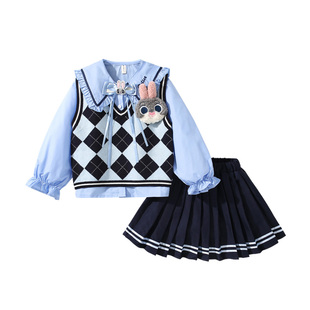 DBkyer童装女童套装春装2026新款朱迪兔子警官儿童衣服女孩jk裙子