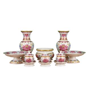 莲花供佛用品贡佛水果盘佛具套装家用贡具佛前供水杯花瓶香炉摆件