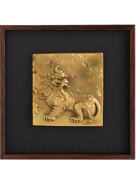 九华山黄铜浮雕谛听相框摆件礼品