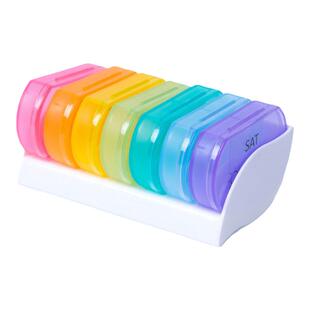 药盒一周七天彩虹保健盒家用早晚2格收纳盒便携迷你便携式药丸盒