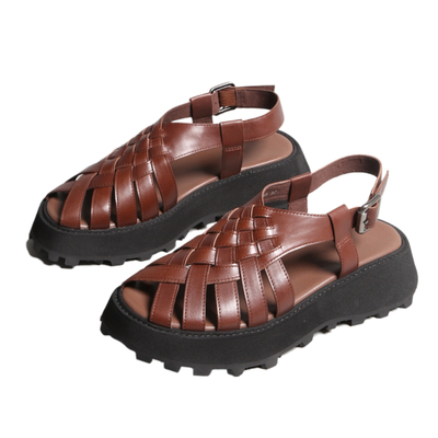 编织牛皮泡化防滑鞋底女凉鞋子