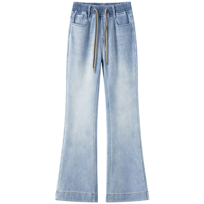 松紧腰微喇牛仔裤加绒直筒裤秋冬