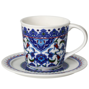 高温釉下彩土耳其陶瓷手冲咖啡杯拿铁拉花杯碟高档复古青花马克杯
