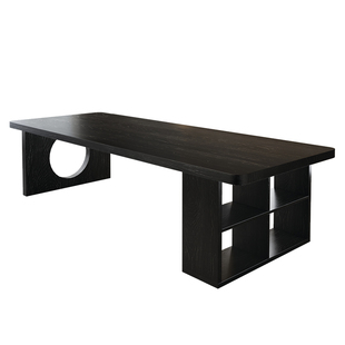 实木大板茶桌书桌一体两用茶台轻奢现代高级感黑色茶几客厅家用桌