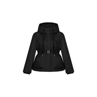 乔拉（服饰）【北海道初雪】秋冬新款粉色高领抽绳连帽羽绒服外套