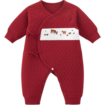 乖奇熊新生宝宝夹丝纯棉连体哈衣