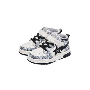 泰兰尼斯2025冬季新款儿童加绒保暖板鞋女童高帮护裸男童运动鞋